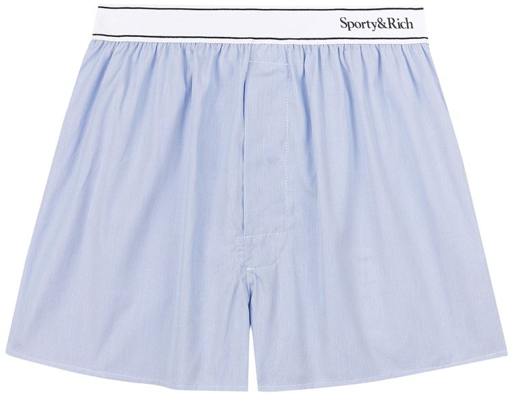 Sporty  Rich Serif Logo Boxer Shorts BlueWhite Thin Stripe Black