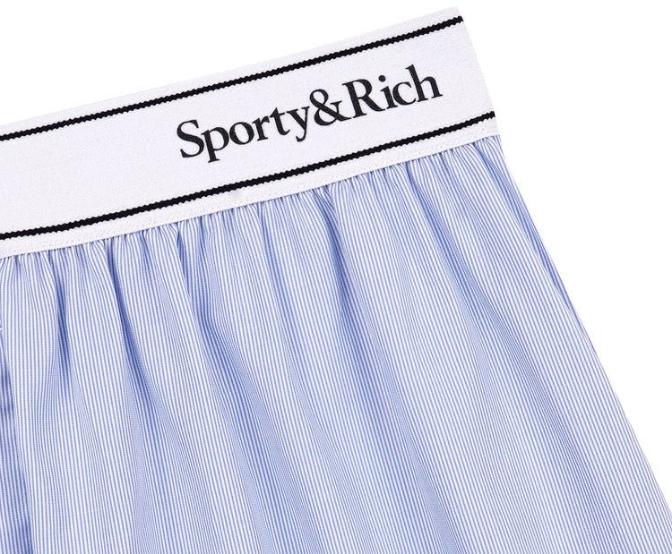 Sporty  Rich Serif Logo Boxer Shorts BlueWhite Thin Stripe Black
