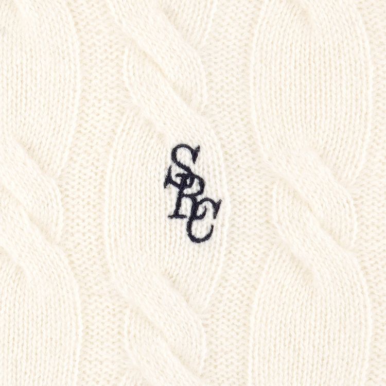 Sporty  Rich SRC Cable knit Wool Cashmere Zip Hoodie Cream