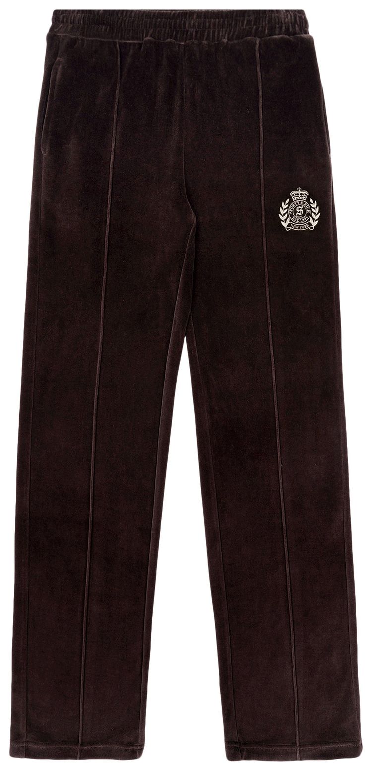 Sporty  Rich NY Crest Velour Track Pants Chocolate