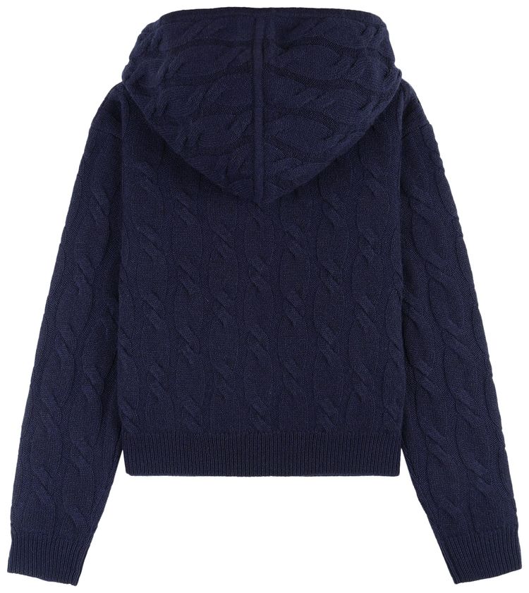 Sporty  Rich SRC Cable knit Cashmere Zip Hoodie Navy