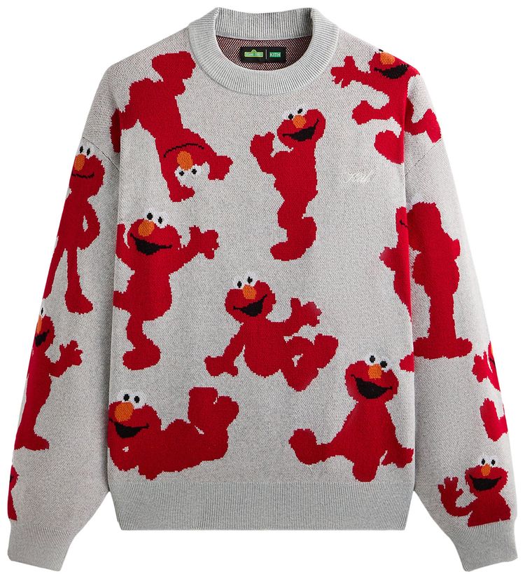 Kith x Sesame Street Elmo Intarsia Crewneck Sweater Light Heather Grey