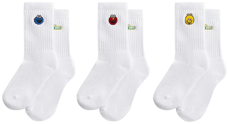 Kith Kids x Sesame Street Crew Socks 3 Pack White