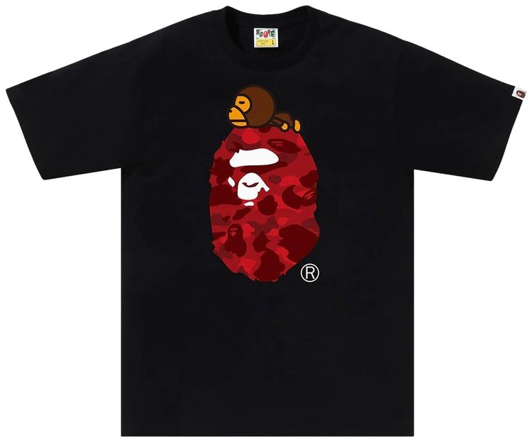 BAPE Color Camo Milo On Big Ape Tee BlackRed