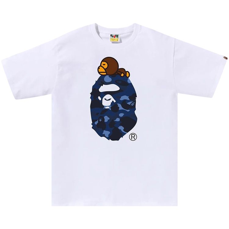 BAPE Color Camo Milo On Big Ape Tee WhiteNavy