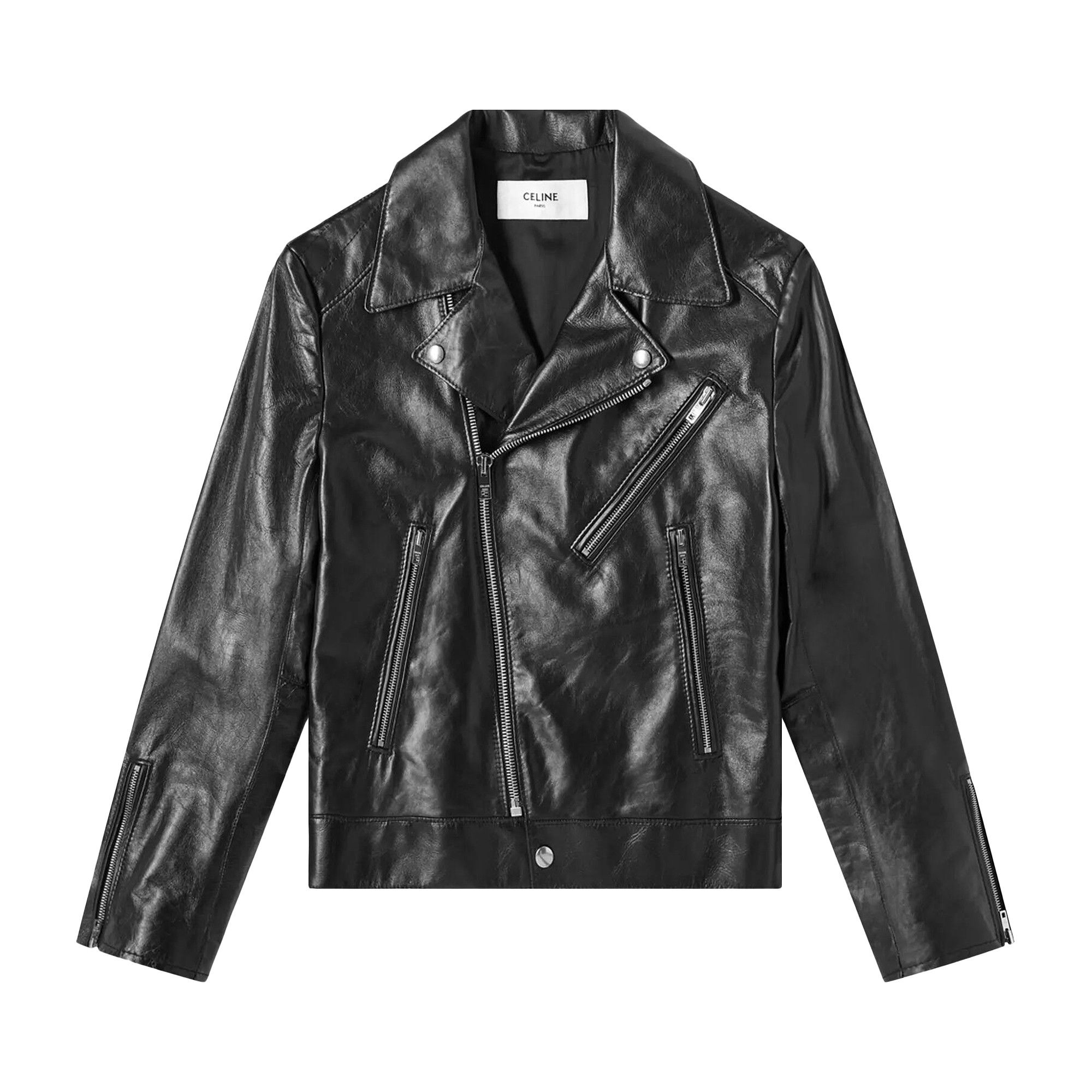 Buy CELINE Leather Biker Jacket 'Black' - 2E064599E | GOAT