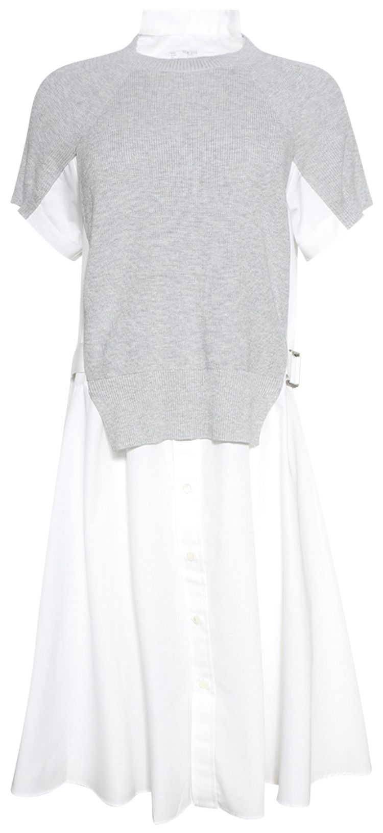 Sacai Cotton Knit x Cotton Poplin Dress Light GreyOff White