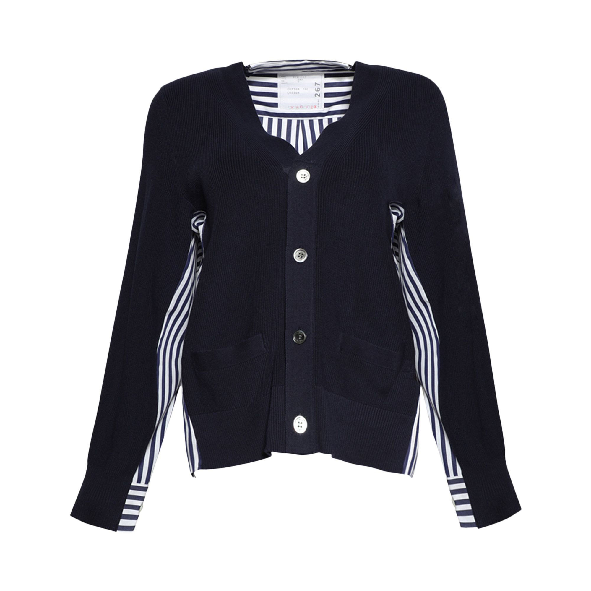 sacai カーディガン Buy Sacai Cotton Knit x Cotton Poplin Cardigan 'Navy/Navy