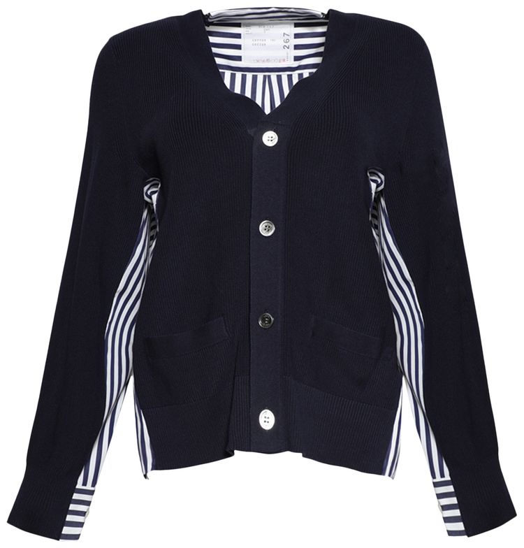 Sacai Cotton Knit x Cotton Poplin Cardigan NavyNavy Stripe