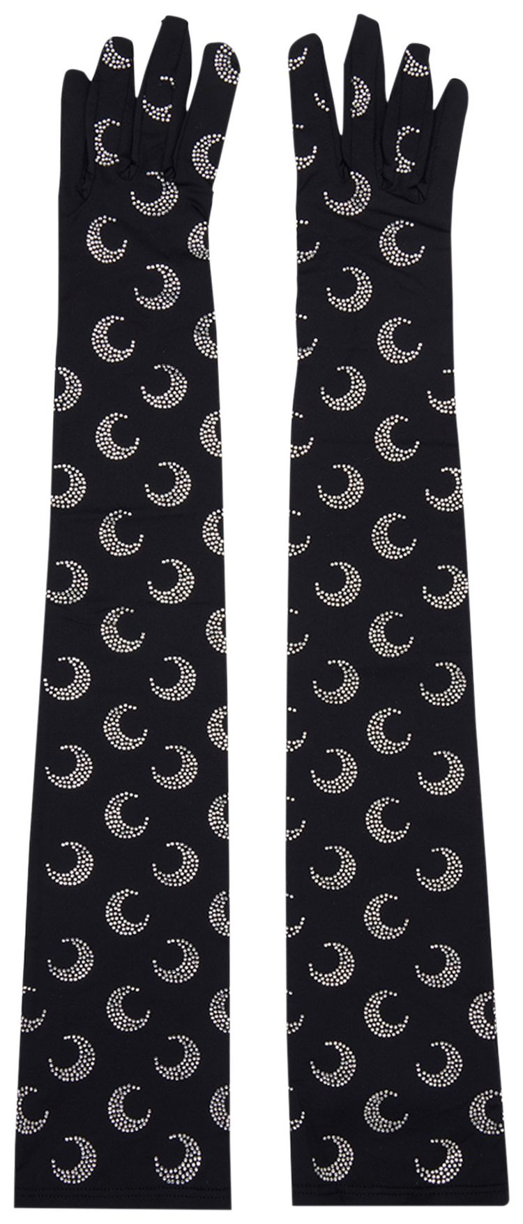 Marine Serre Rhinestoned Jersey Long Gloves Black Strass