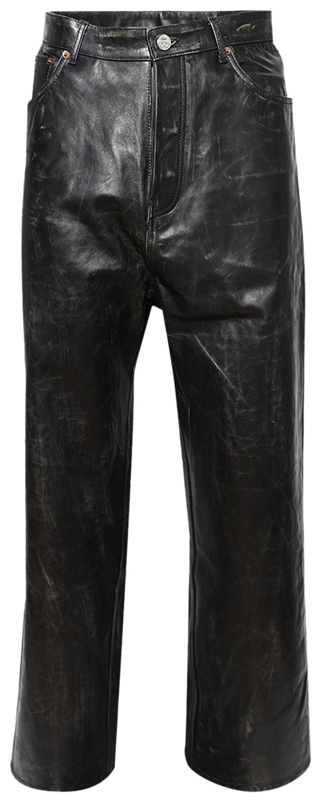 Vetements Distressed Leather Pants Black