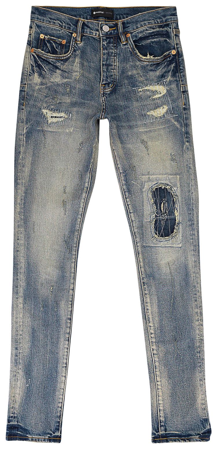 PURPLE BRAND Mid Dirty Vintage Repair With Marbled Bleach Skinny Jeans Indigo