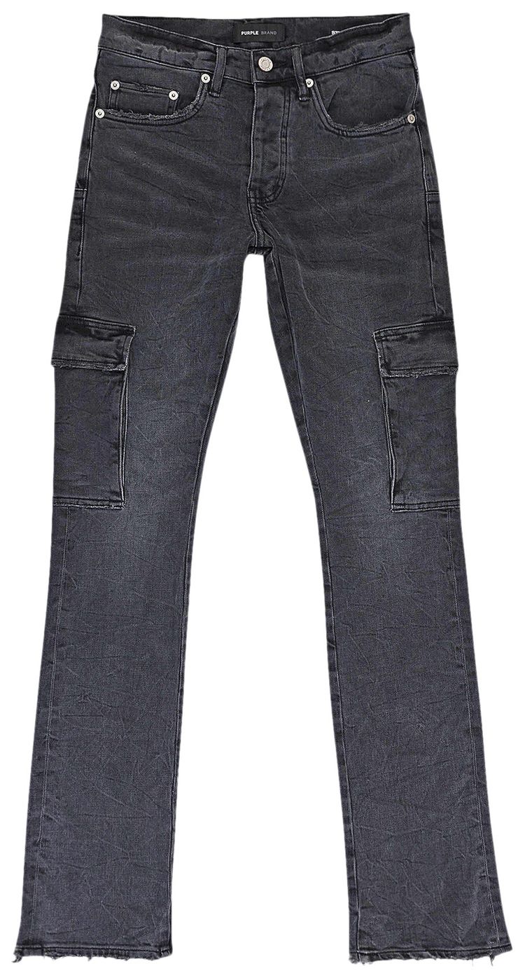 PURPLE BRAND Washed Cargo Flare Skinny Jeans Black