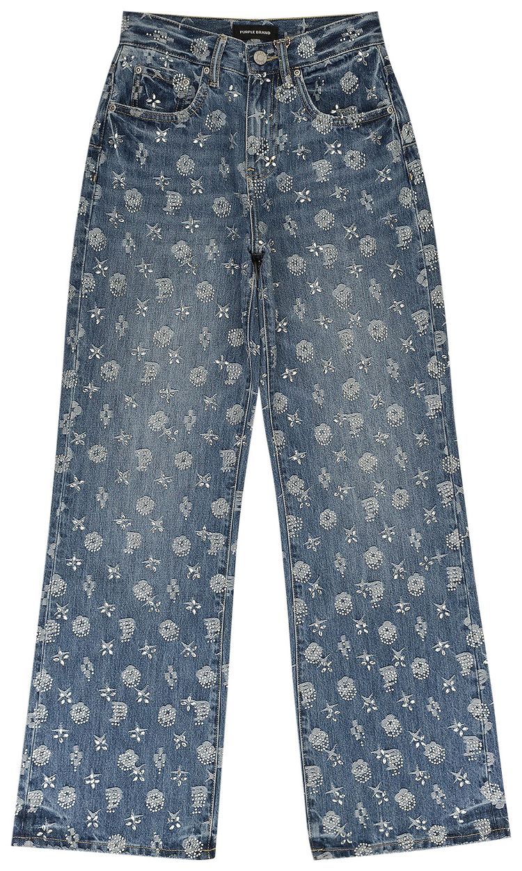 PURPLE BRAND Wide Leg Bootcut Jeans Mid Indigo
