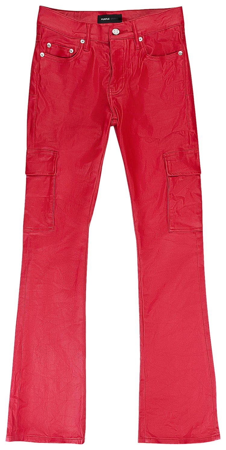 PURPLE BRAND Patent Film Cargo Flare Skinny Jeans Red