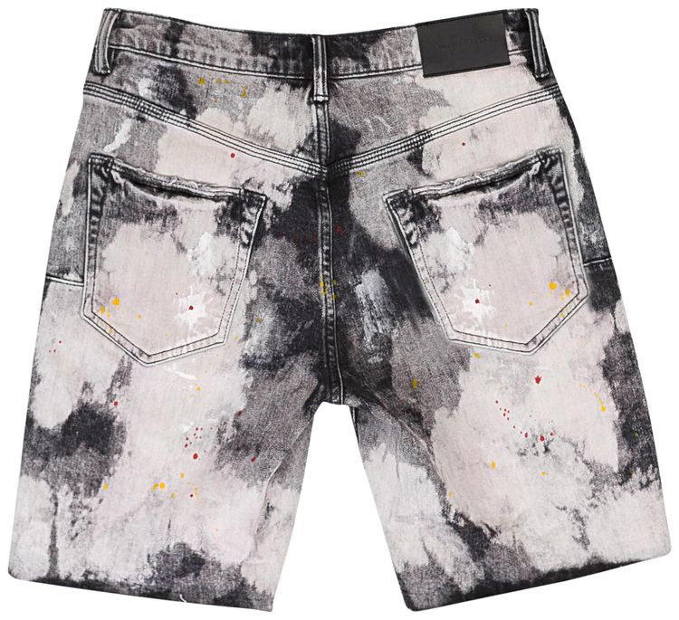 PURPLE BRAND Bleached Out Splatter Shorts Skinny Jeans Black