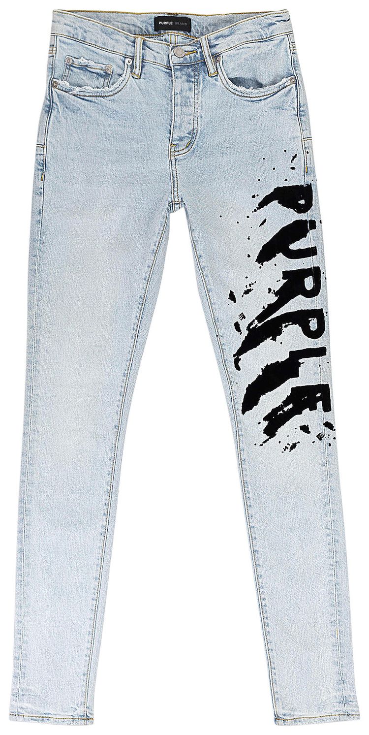 PURPLE BRAND Flocked Painted Wordmark Skinny Jeans Indigo