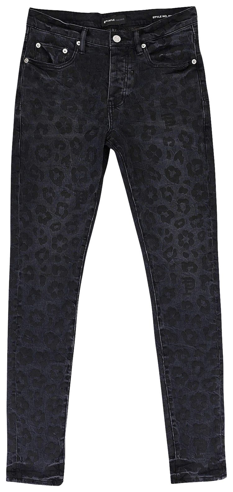 PURPLE BRAND Monogram Leopard Print Skinny Jeans Black