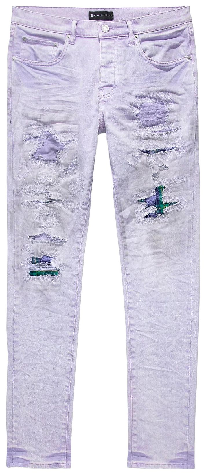 PURPLE BRAND Heavy Repair With Plaid Patch Skinny Jeans Lavender