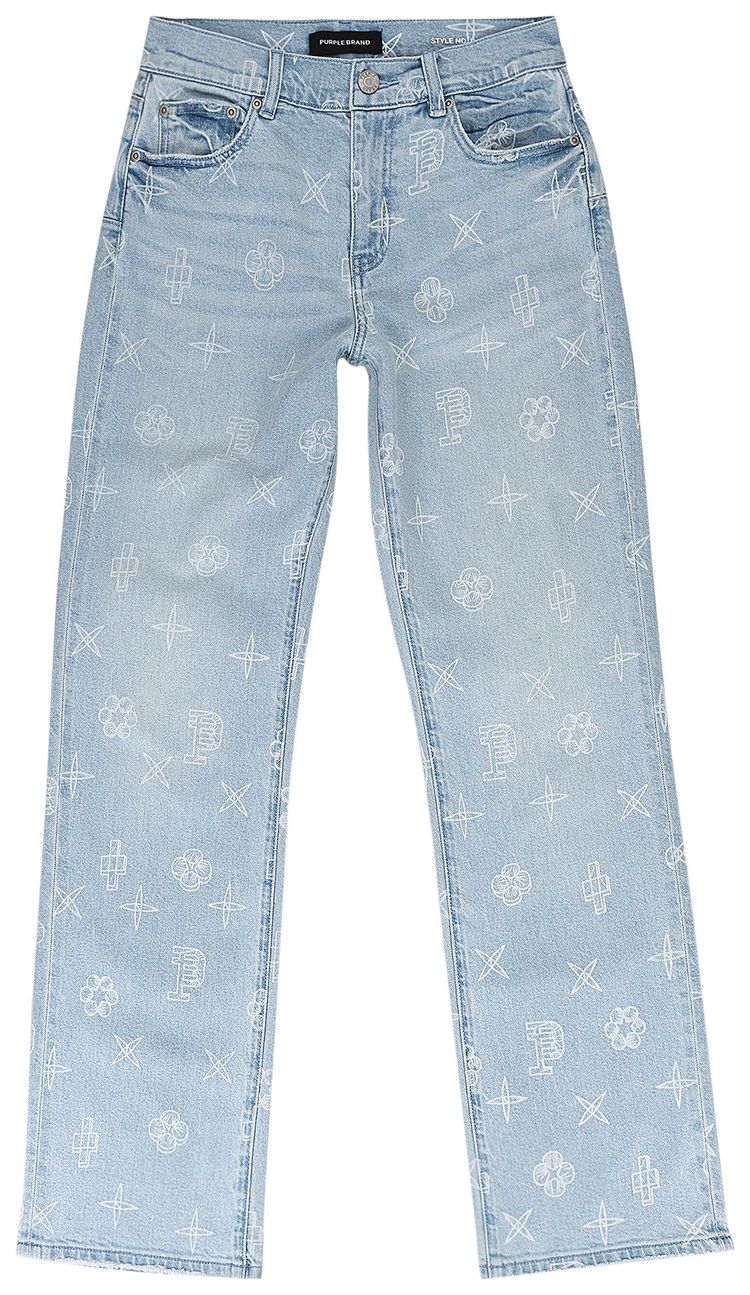 PURPLE BRAND Slim Straight Outline Monogram Skinny Jeans Light Indigo