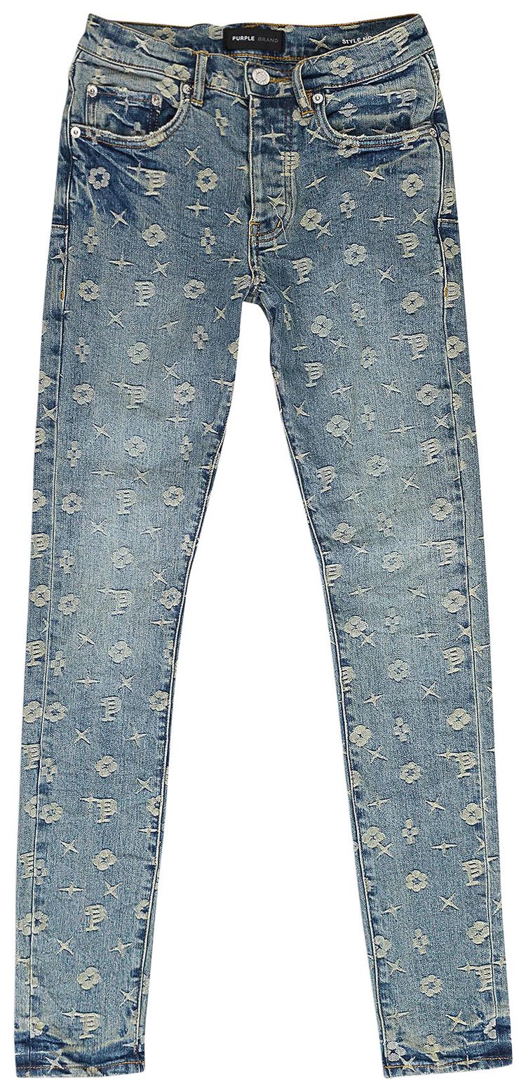 PURPLE BRAND Monogram Jacquard Skinny Jeans Mid Indigo