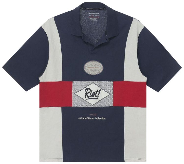 Martine Rose Oversized Panelled Polo Navy Blue