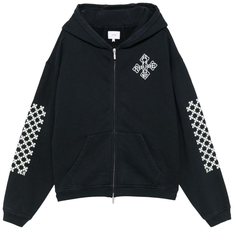 Rhude Cross Logo Zip Up Hoodie Vintage Black