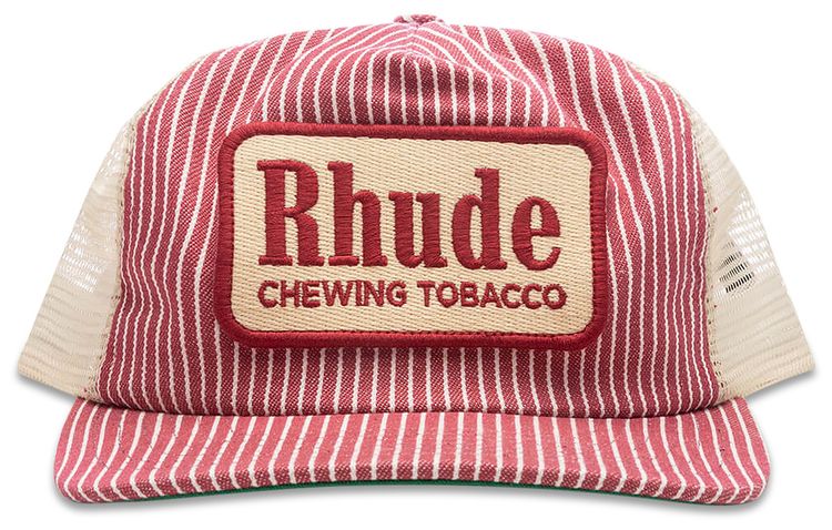 Rhude Striped Tobacco Trucker Hat RedOffwhite