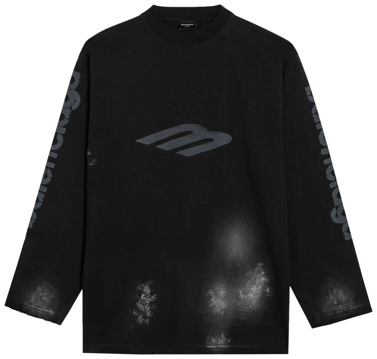 Balenciaga 3B Stencil Vintage Jersey T Shirt Faded Black