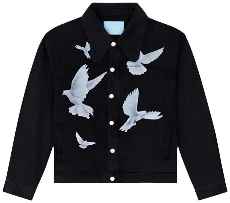 3PARADIS Freedom Doves Denim Trucker Jacket Washed Black