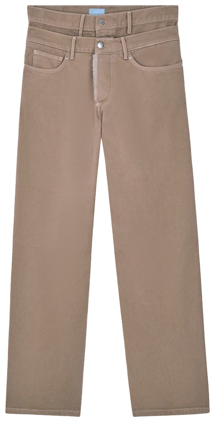 3PARADIS Double Waist Fur Pocket Baggy Denim Jeans Beige