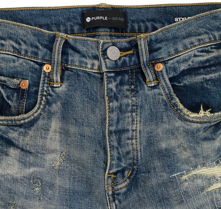 PURPLE BRAND Mid Dirty Vintage Repair With Marbled Bleach Skinny Jeans Indigo