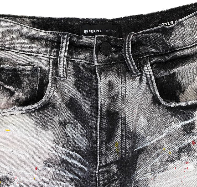 PURPLE BRAND Bleached Out Splatter Shorts Skinny Jeans Black