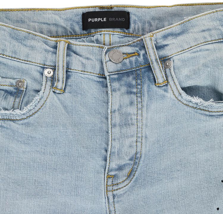 PURPLE BRAND Flocked Painted Wordmark Skinny Jeans Indigo