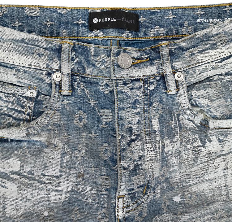 PURPLE BRAND Jacquard Monogram Skinny Jeans Holographic Indigo
