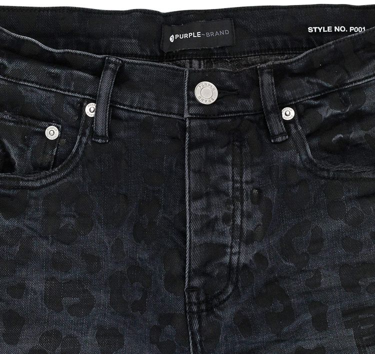 PURPLE BRAND Monogram Leopard Print Skinny Jeans Black