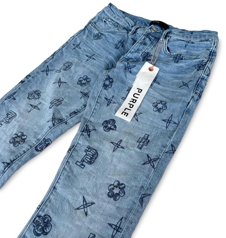 PURPLE BRAND Outlined Monogram Skinny Jeans Indigo