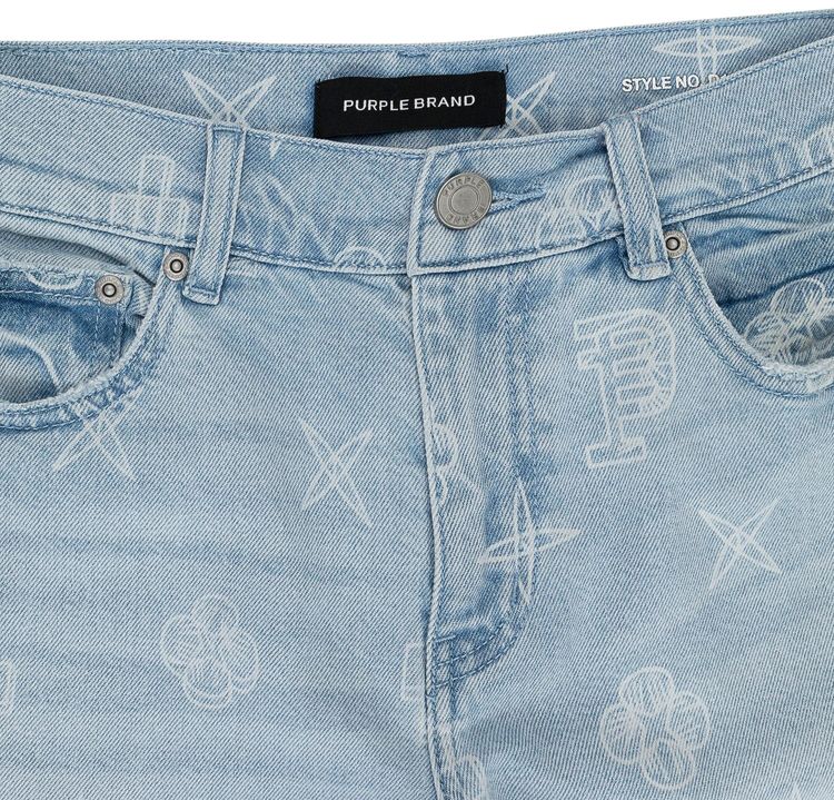 PURPLE BRAND Slim Straight Outline Monogram Skinny Jeans Light Indigo