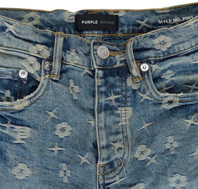 PURPLE BRAND Monogram Jacquard Skinny Jeans Mid Indigo