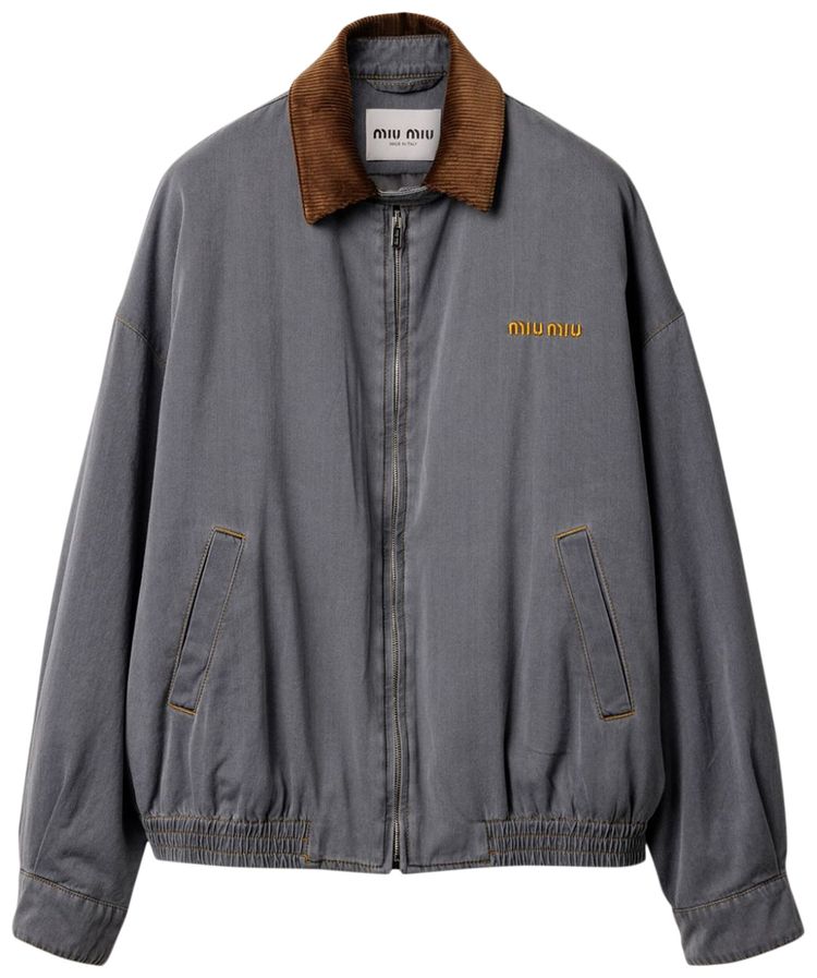 Miu Miu Velvet Collared Chambray Jacket Grey