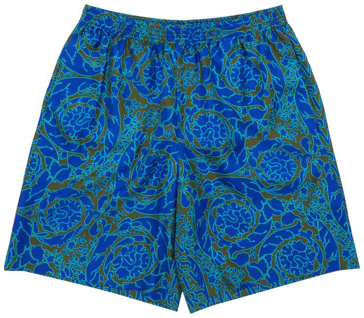 Versace Baroque Print Silk Shorts KhakiBlue