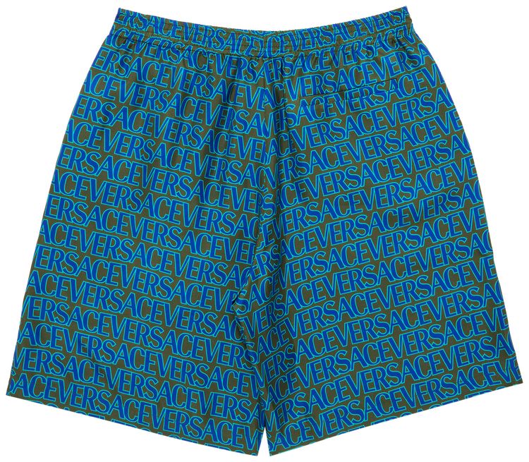 Versace Baroque Print Silk Shorts KhakiBlue