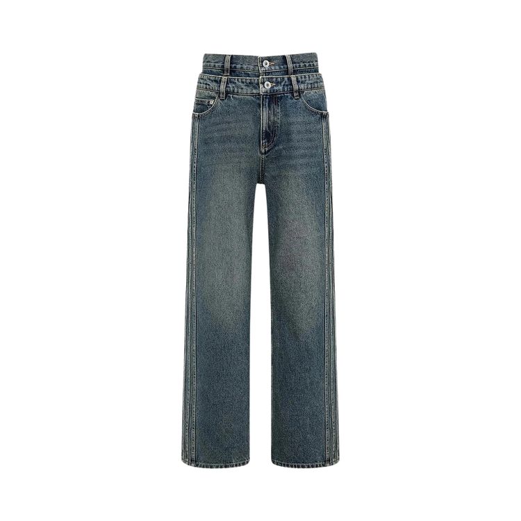 Feng Chen Wang Denim Seaming Double Waist Pants Blue