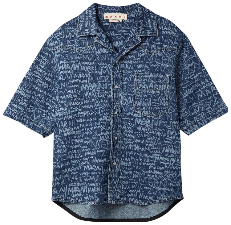 Marni Pencil Logo Western Shirt Blue Kyanite