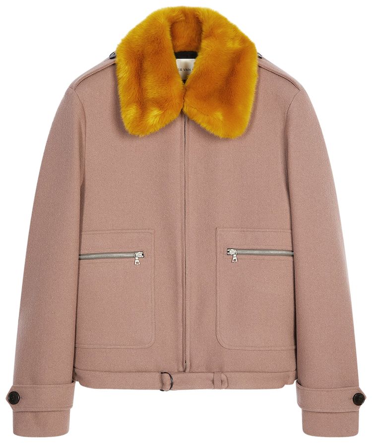 Dries Van Noten Faux Fur Collar Wool Bomber Jacket Old Rose