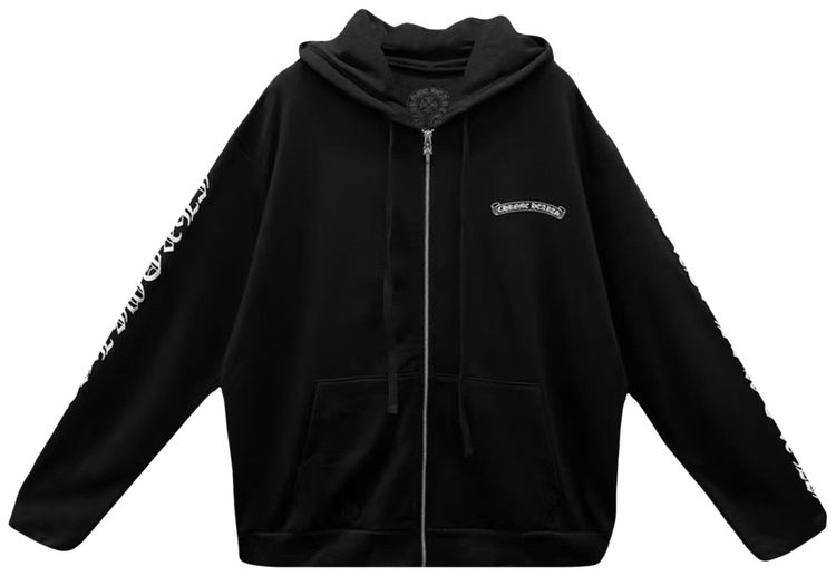 Chrome Hearts Scroll Logo Zip Up Hoodie Black