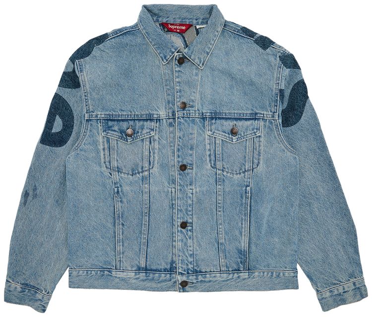 Supreme Inset Logo Denim Trucker Jacket Washed Blue