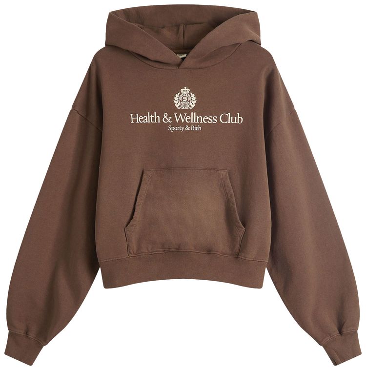 Sporty  Rich HW Crest Cropped Hoodie ChocolateCream