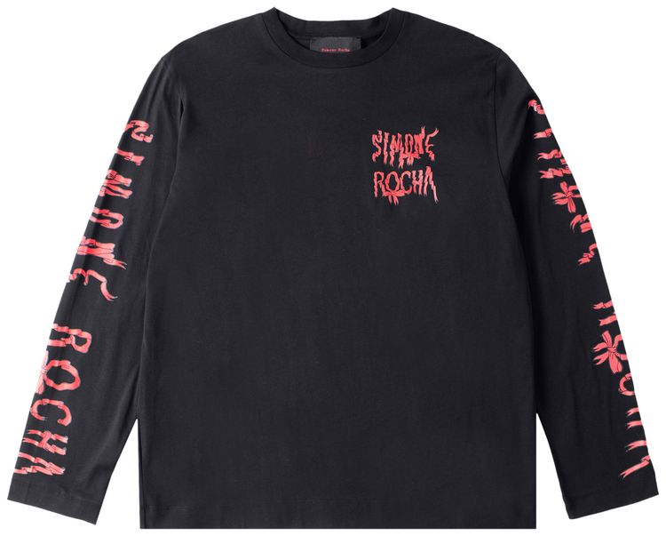 Simone Rocha Ribbon Logo Long Sleeve T Shirt BlackRed