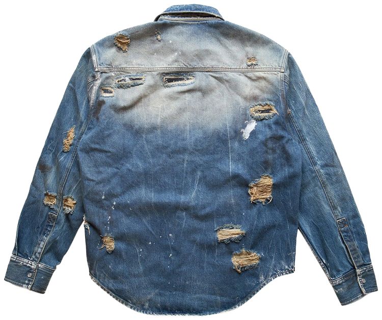 Vetements Trashed Denim Shirt Blue
